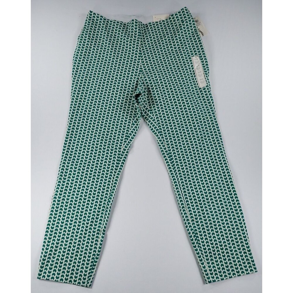 A New Day High Rise Skinny Ankle Pants 10R Green White Geo Moon Print NWT